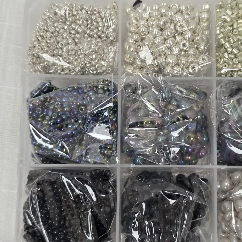 Mixed Jewelry Making Bead Assortment in Organizer Case Glass Plastic Metallic